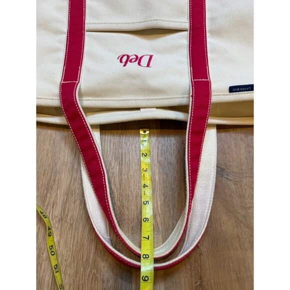 Lands End Canvas Tote Bag XL 24" With Red Straps Beige "Deb" Beach Pool Grocery - Picture 6 of 9